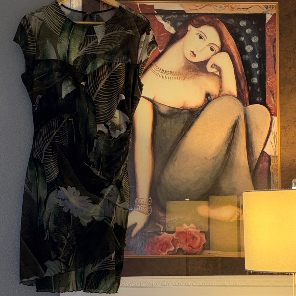 Guess dark Green Leaf Print Mini Dress